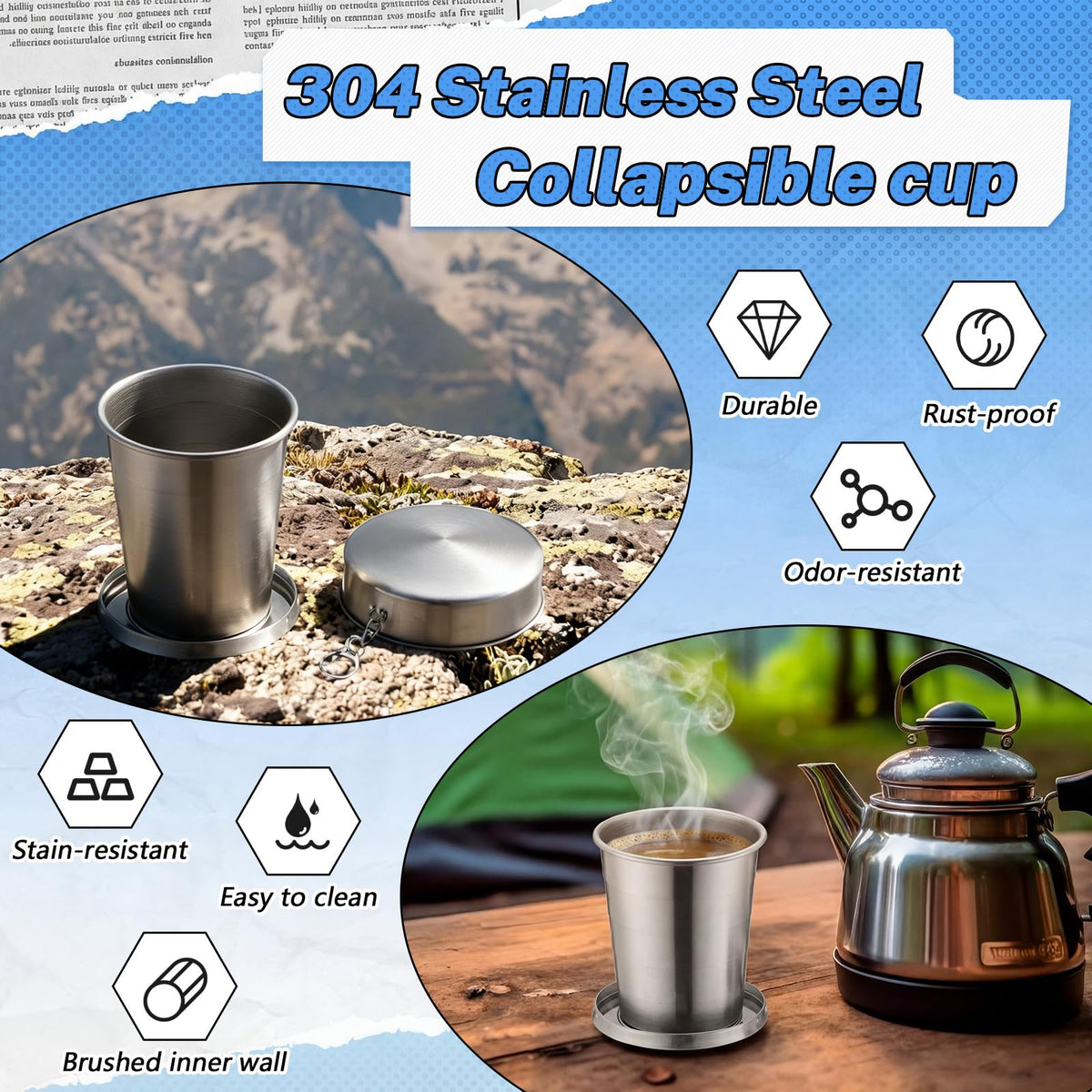 2 Pack 304 Stainless Steel Collapsible Cup 16 oz D180