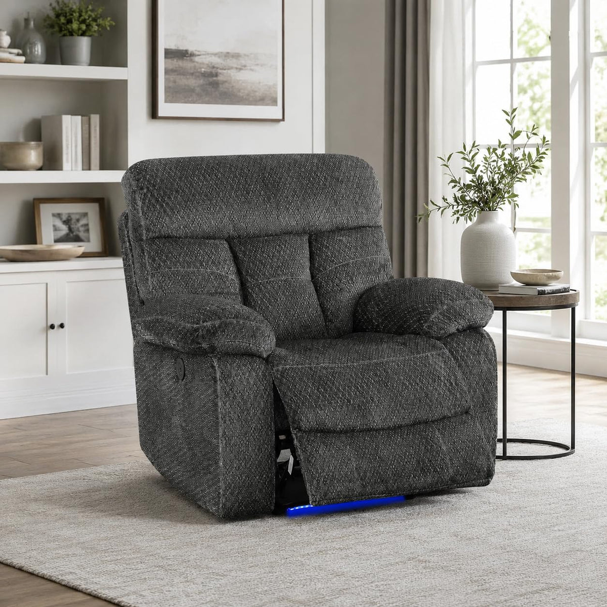 Gray Wool 3 Piece Power Reclining Sofa Set with USB Ports and LED Lights I4587