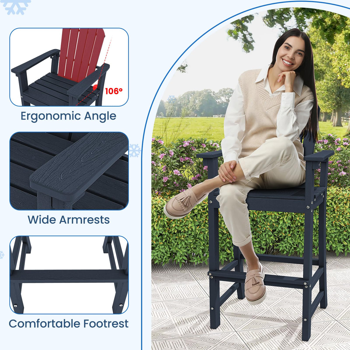 Navy Blue HDPE Resin Adirondack Chair R451