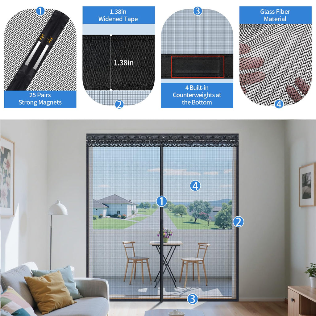 72x80 Inch Retractable Magnetic Screen Door R90688