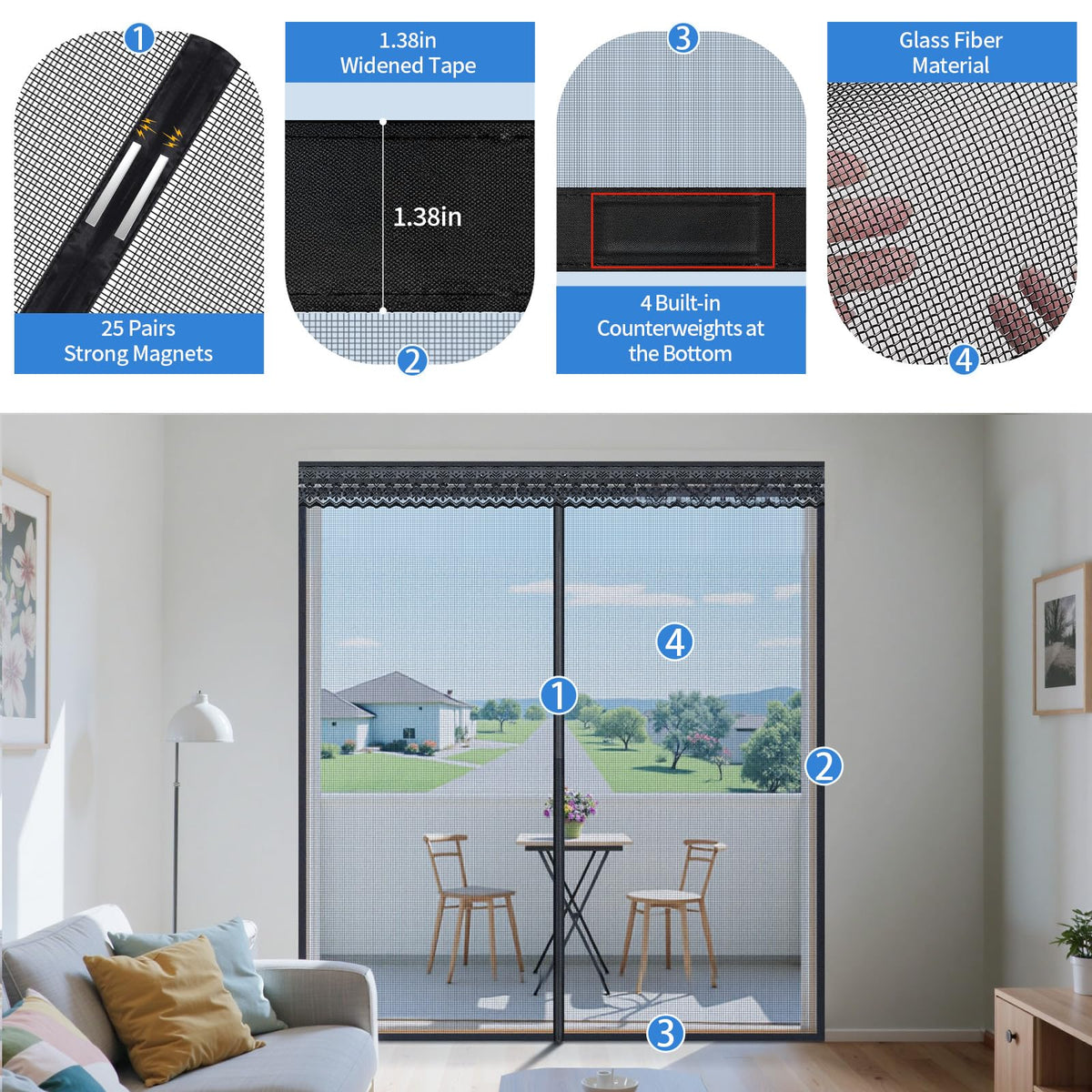 72x80 Inch Retractable Magnetic Screen Door R90688