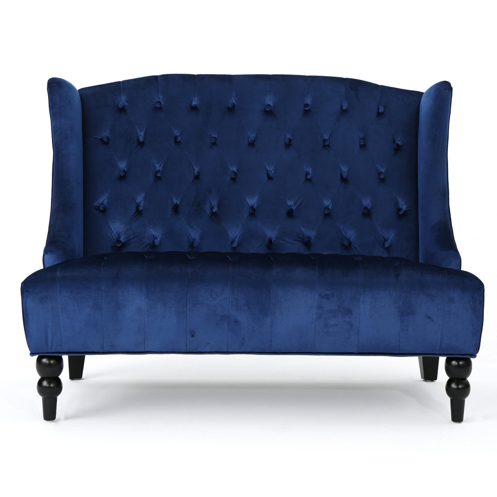 Navy Blue Velvet Tufted Loveseat Q346