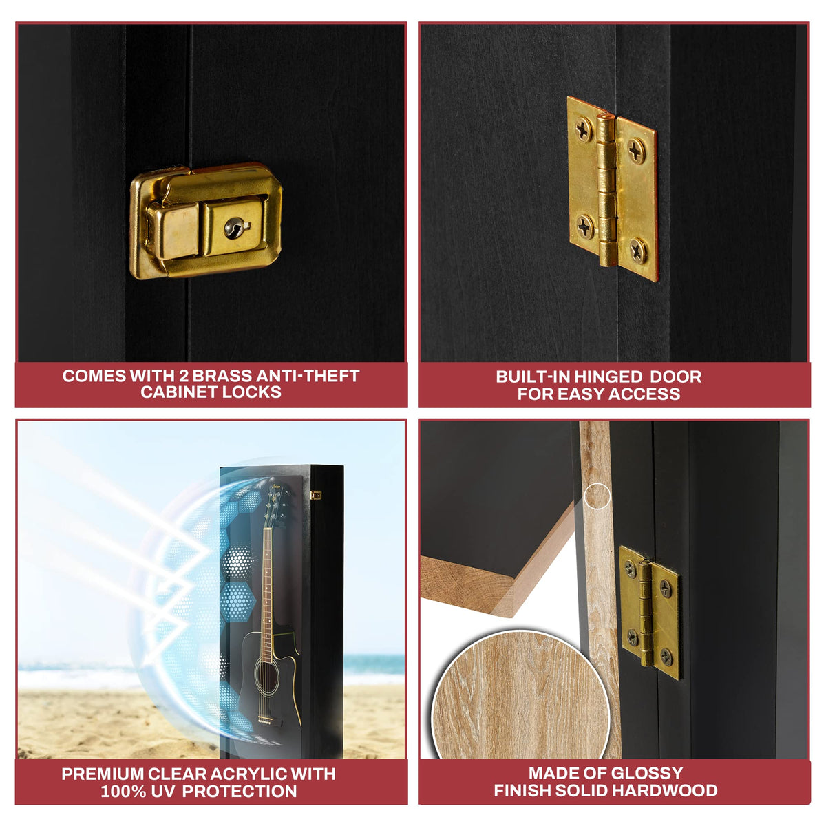 Acoustic Guitar Display Case Wall Mount Black P542