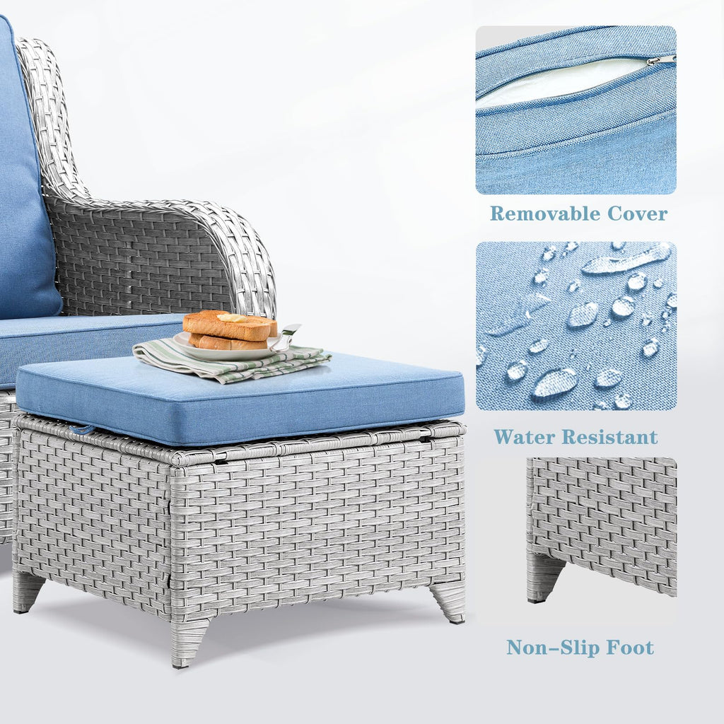 Wicker Outdoor Ottomans Set of 2 Handwoven Rattan Footstools with Removable Cushions R23943