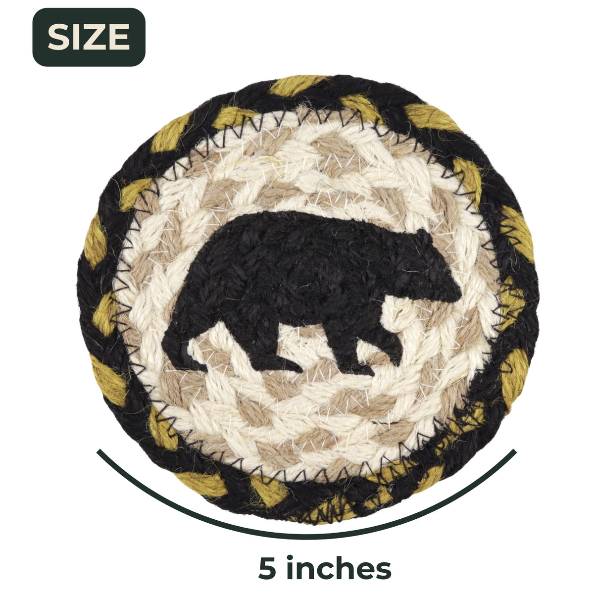 Braided Jute Coasters with Black Bear Design, Set of 2 N826