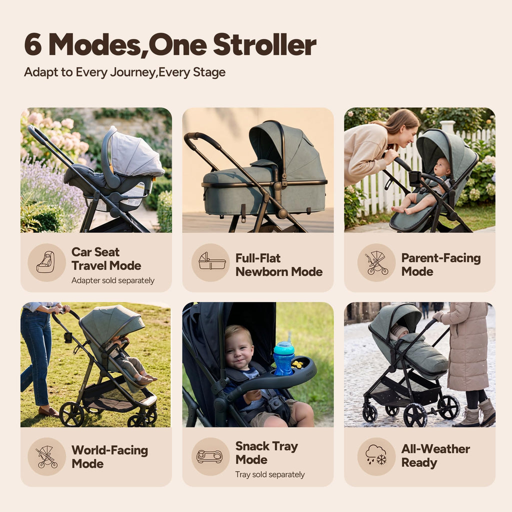 2-in-1 Bassinet Stroller Reversible Seat Black K174052