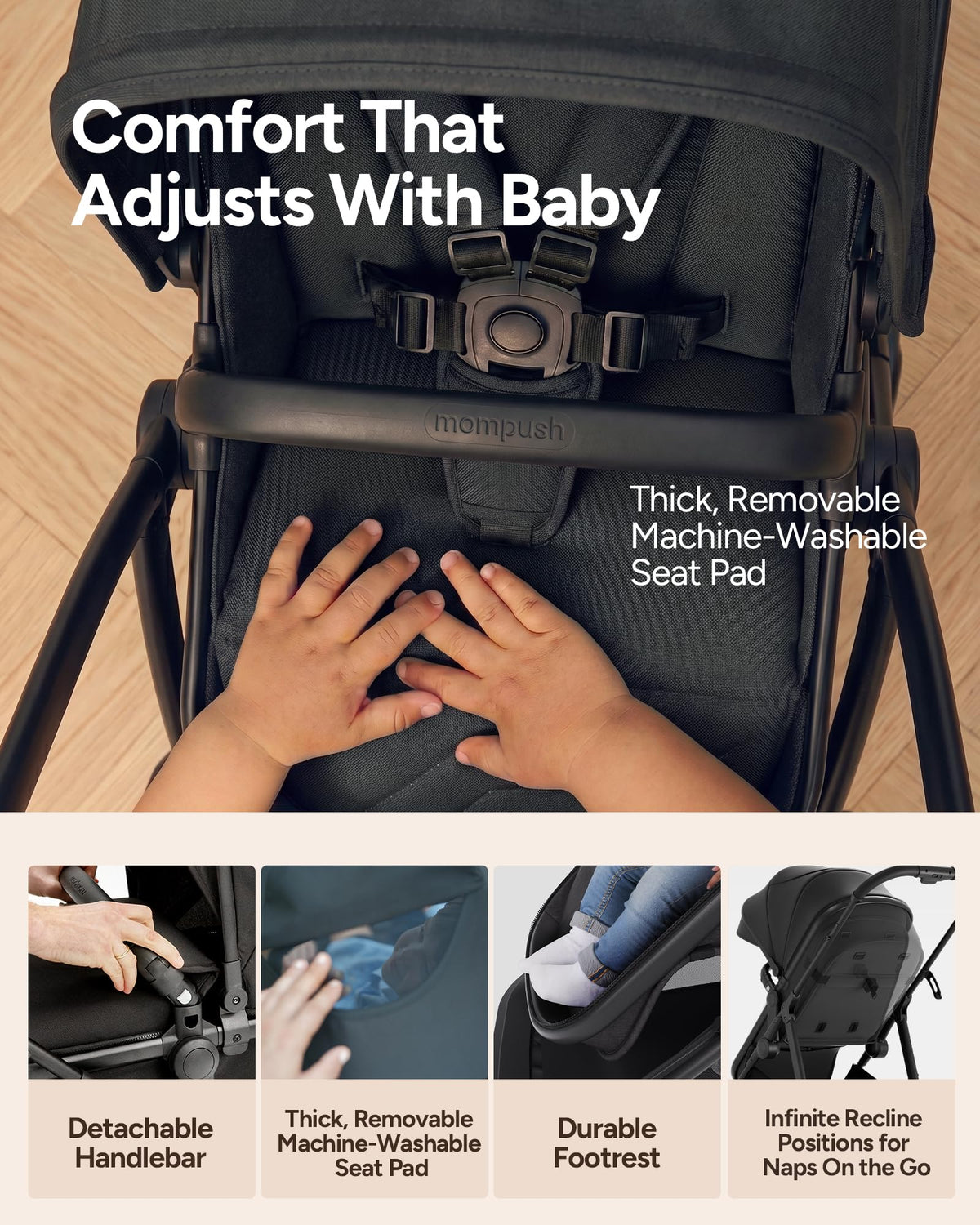2-in-1 Bassinet Stroller Reversible Seat Black K174052