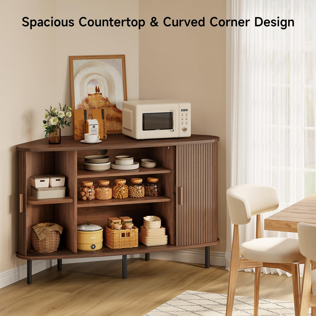 47" Walnut Corner TV Stand with Sliding Door K7780