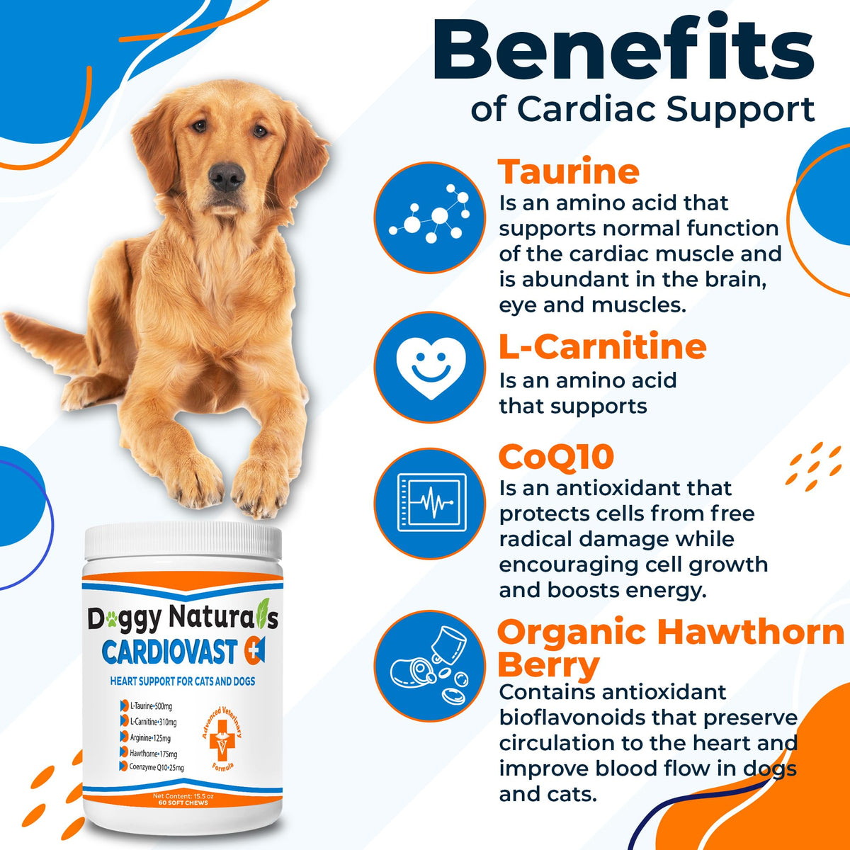 Cardio Support Supplement for Dogs and Cats, 60 Soft Chew U24413