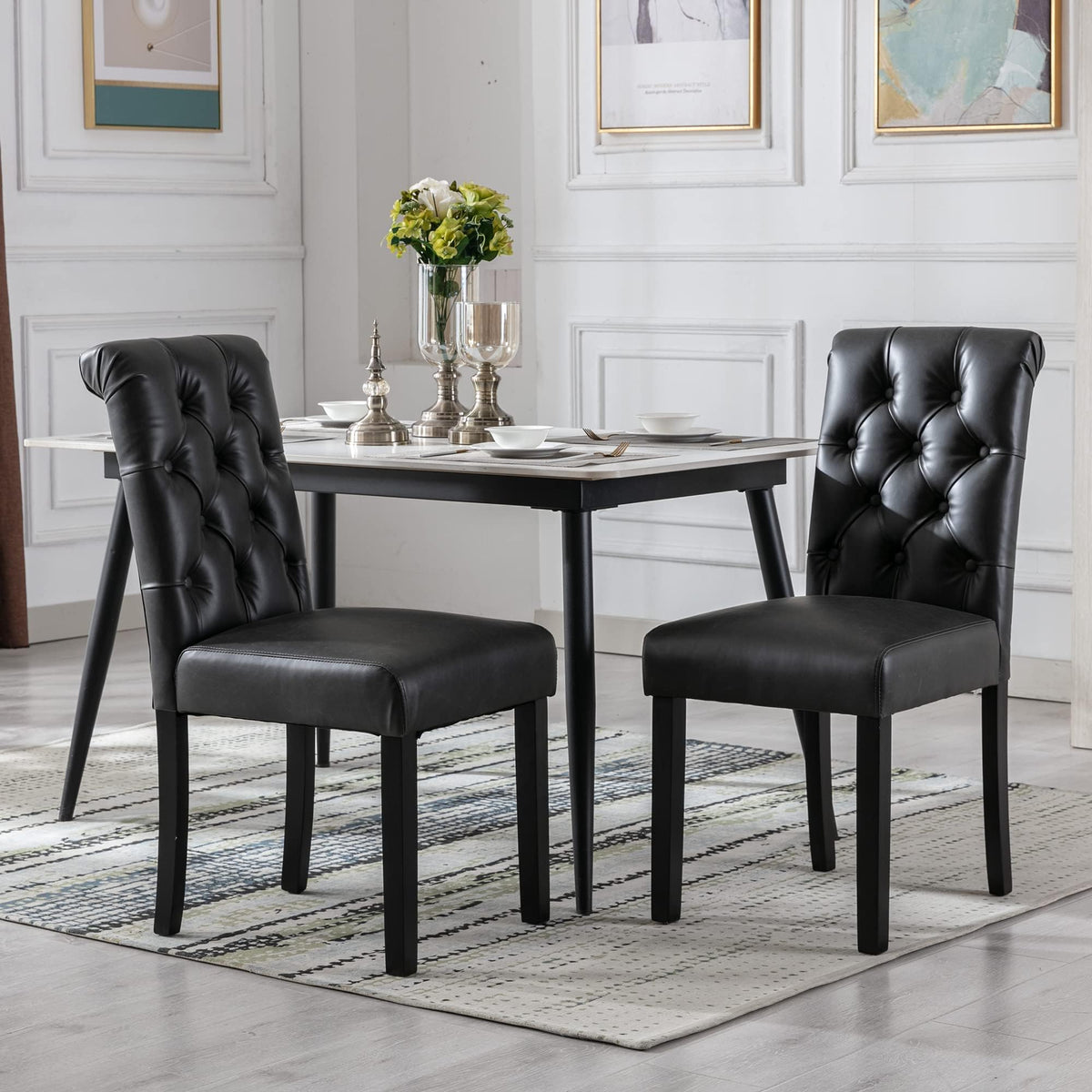 Black Set of 4 PU Leather Tufted Dining Chairs D526859