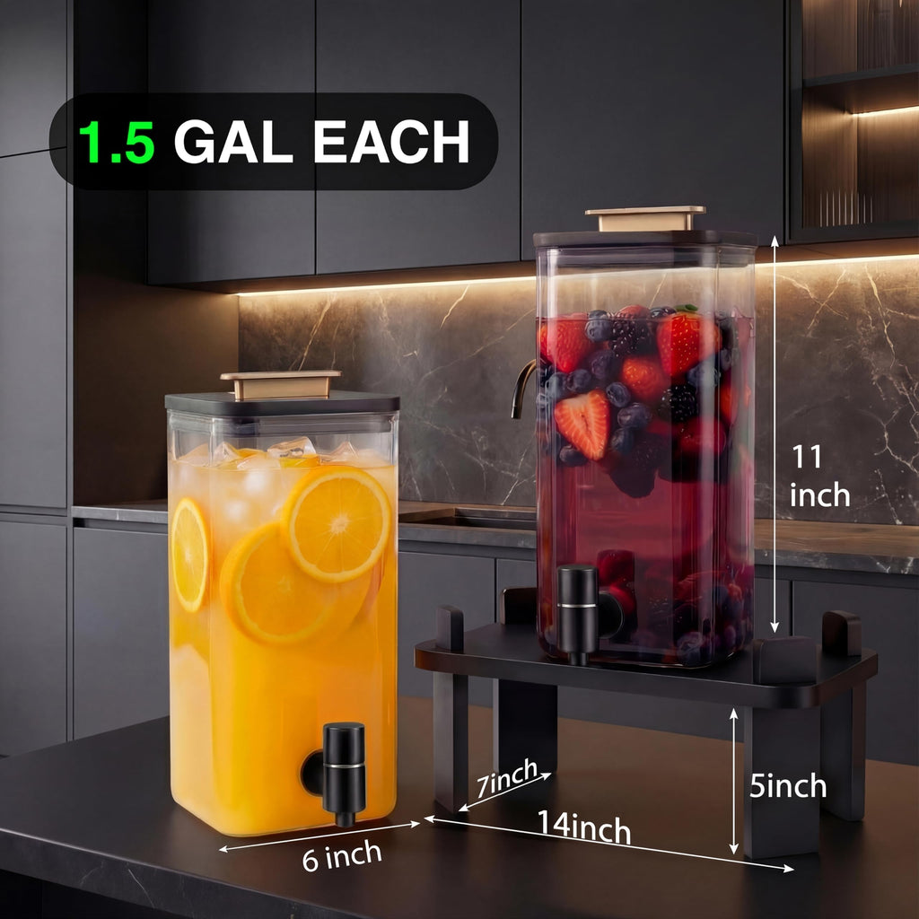 2 PCS 3 Gallon Glass Beverage Dispenser with Wood Stand A7091
