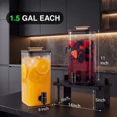2 PCS 3 Gallon Glass Beverage Dispenser with Wood Stand A7091