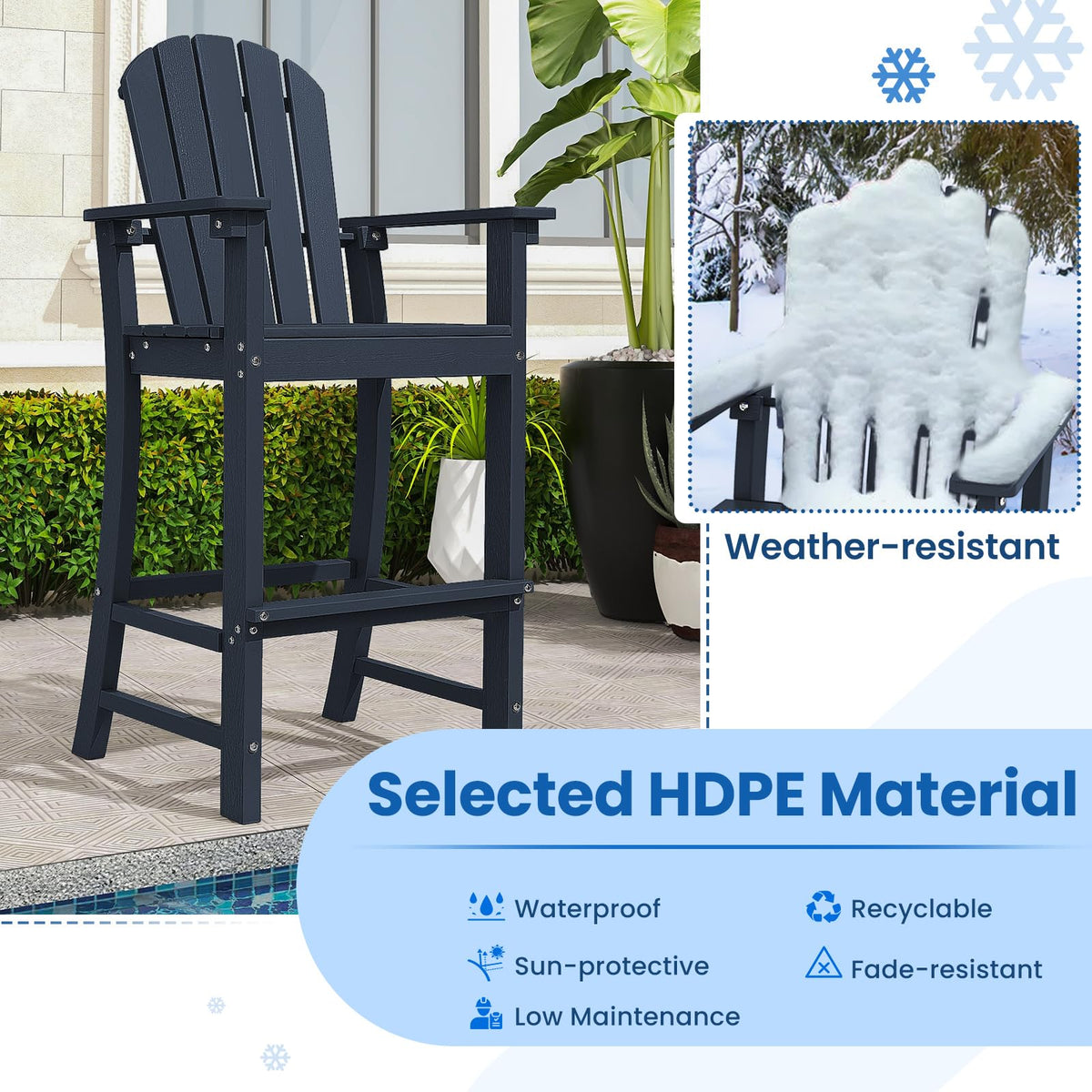 Navy Blue HDPE Resin Adirondack Chair R451