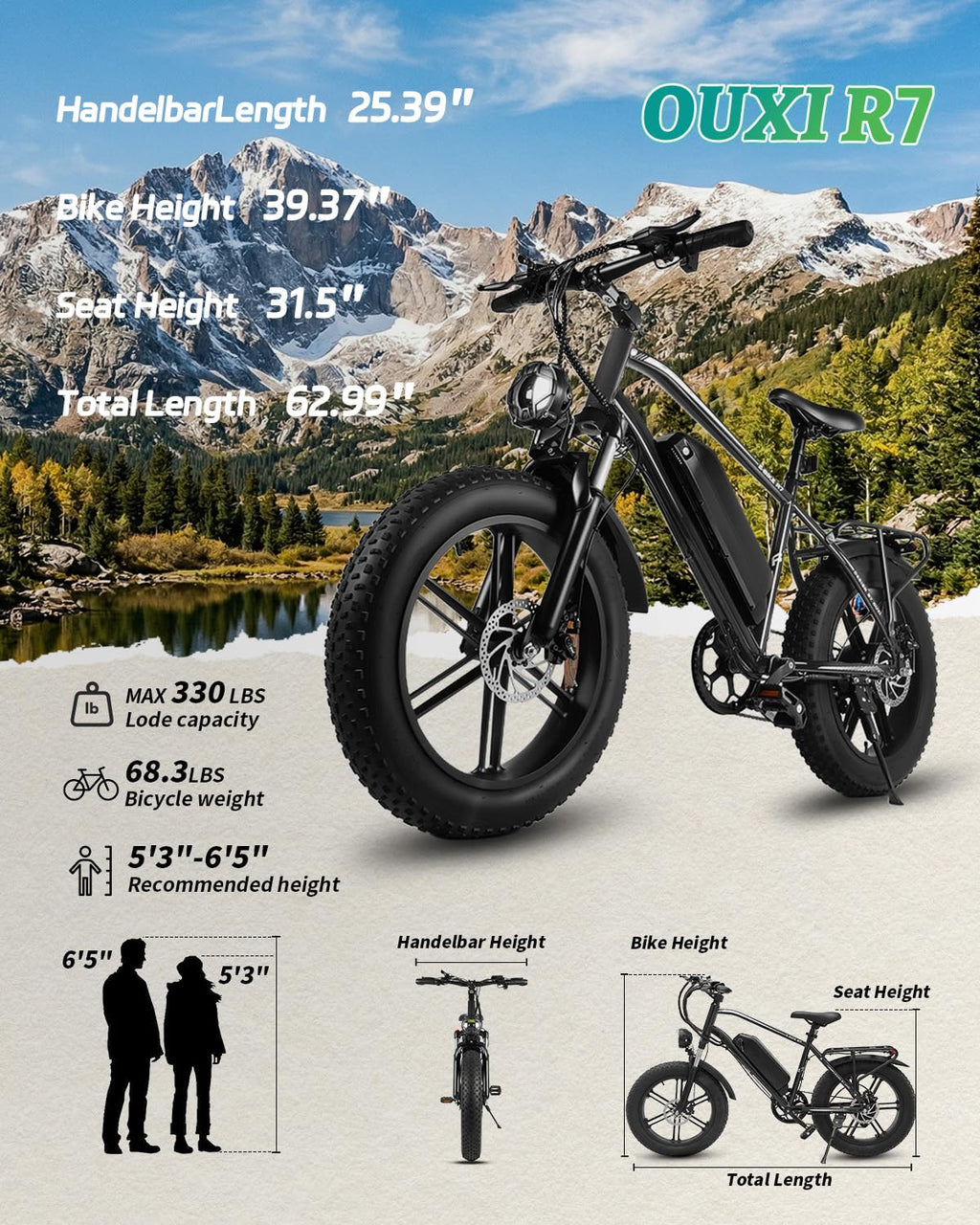 1000W Peak Electric Mountain Bike 48V 13Ah U6523