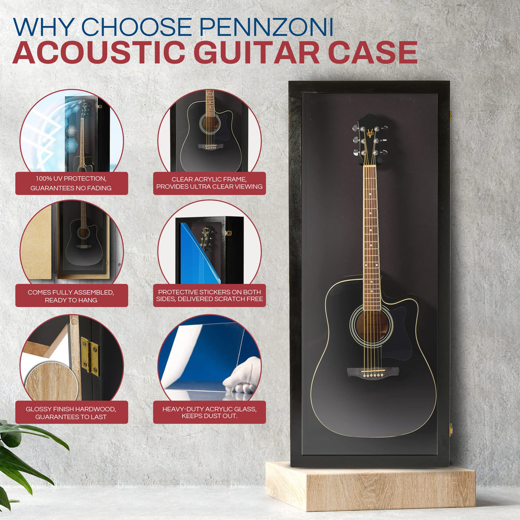 Acoustic Guitar Display Case Wall Mount Black P542