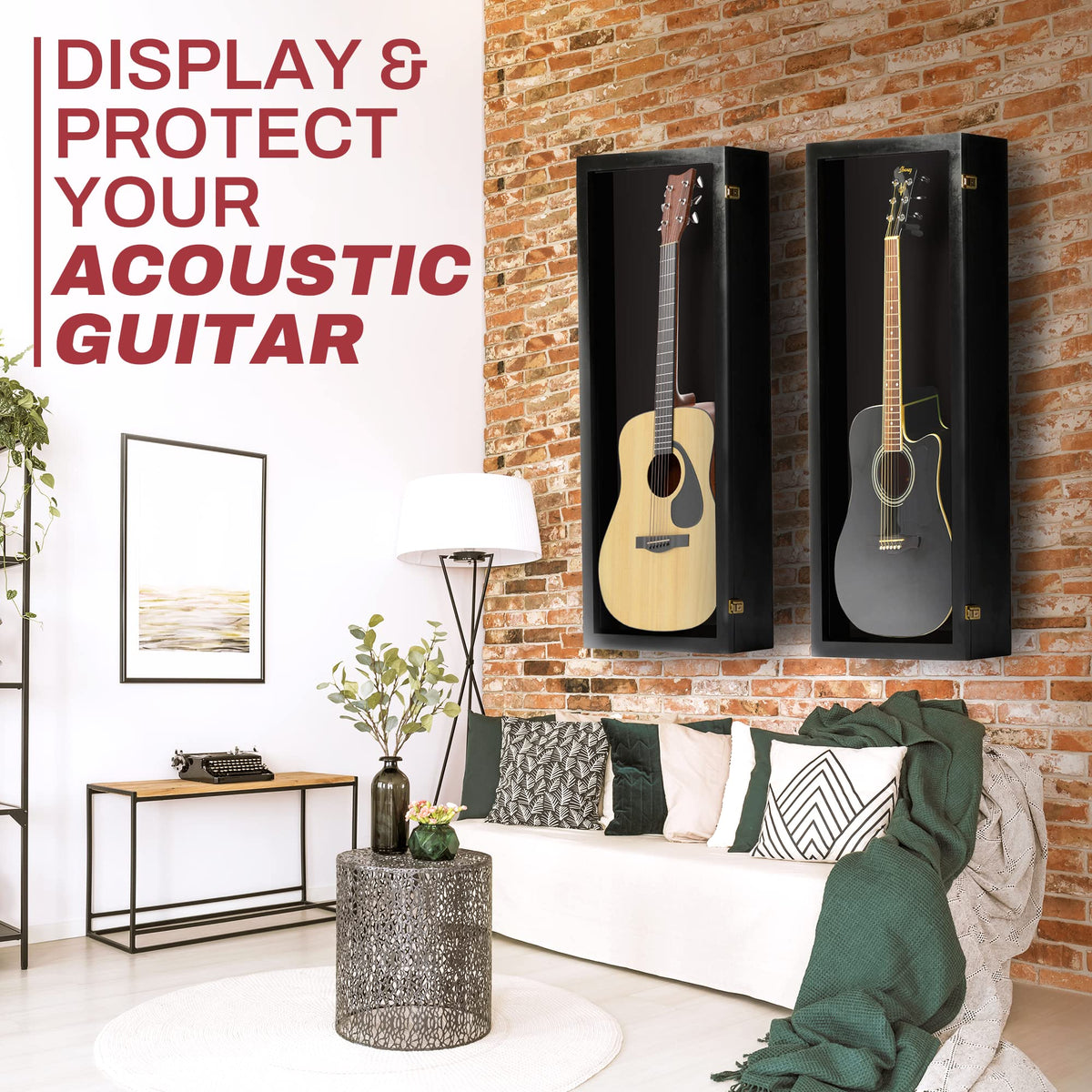 Acoustic Guitar Display Case Wall Mount Black P542