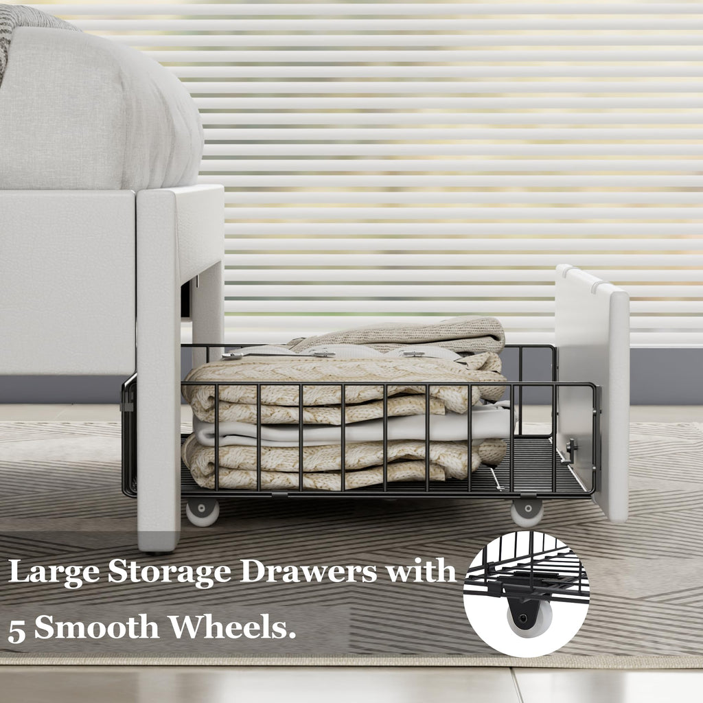 Twin Size Upholstered Bed Frame with Storage Drawers M643391