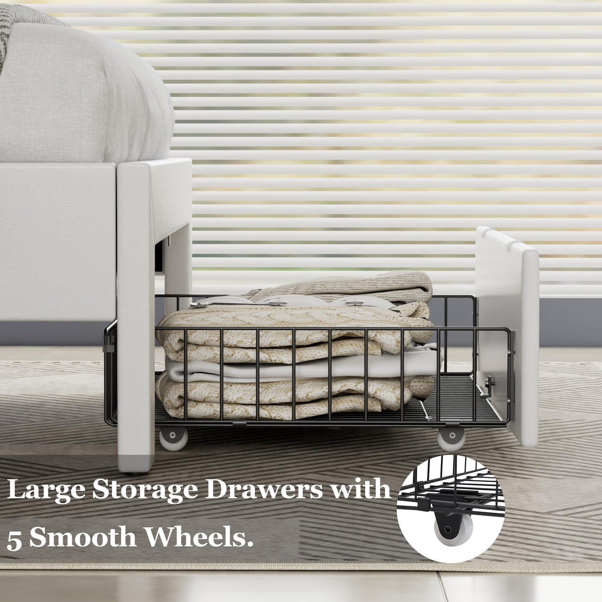 Twin Size Upholstered Bed Frame with Storage Drawers M643391