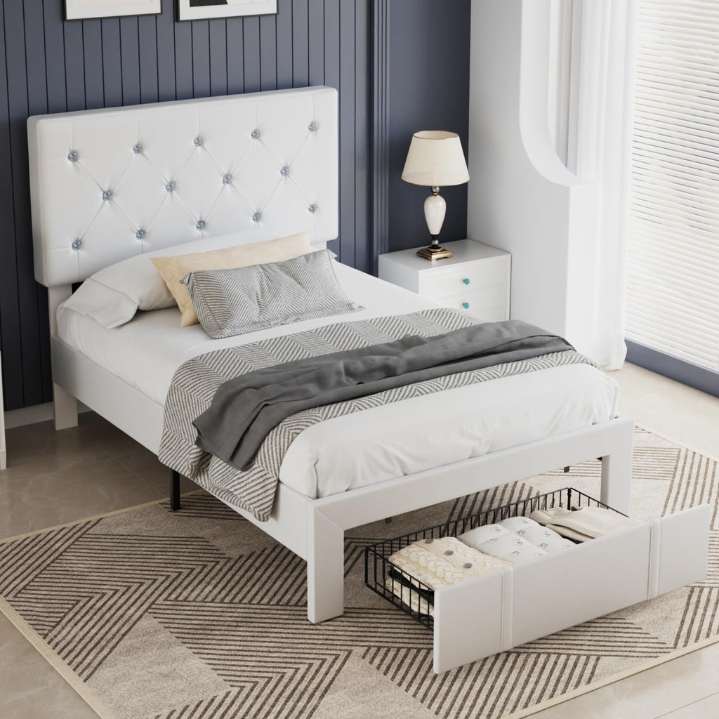 Twin Size Upholstered Bed Frame with Storage Drawers M643391