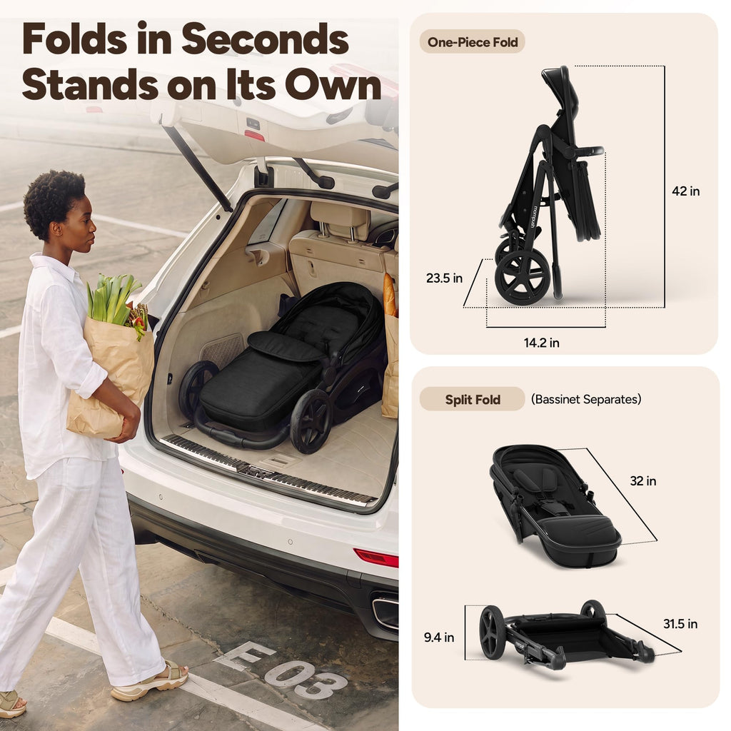 2-in-1 Bassinet Stroller Reversible Seat Black K174052
