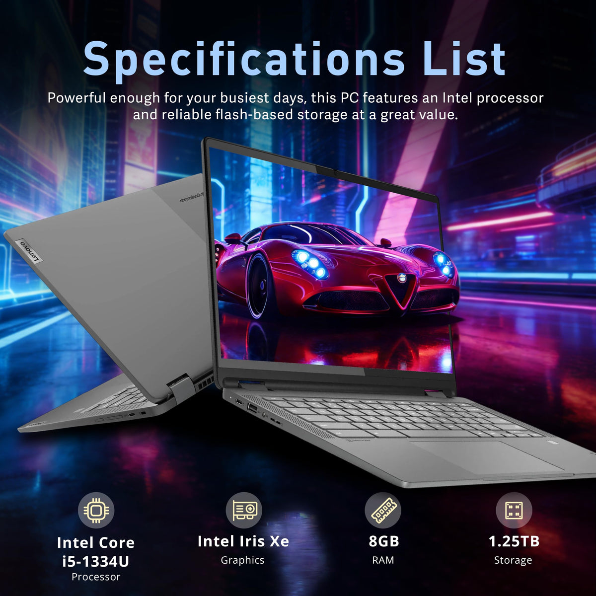 14" WUXGA Touchscreen 2-in-1 Chromebook, Intel Core i5, 8GB, 1.25TB Storage, Gray K2782