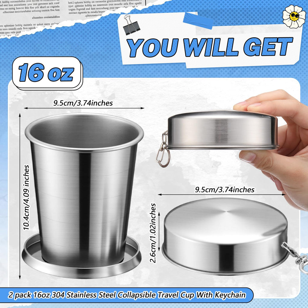 2 Pack 304 Stainless Steel Collapsible Cup 16 oz D180