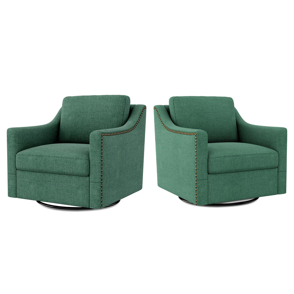 Green Linen Swivel Accent Chair Set of 2 J8023