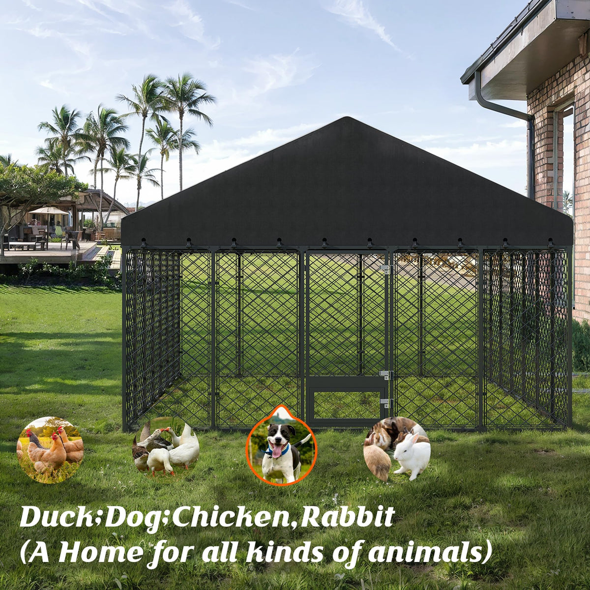 10x14FT Outdoor Dog Kennel with Roof T553