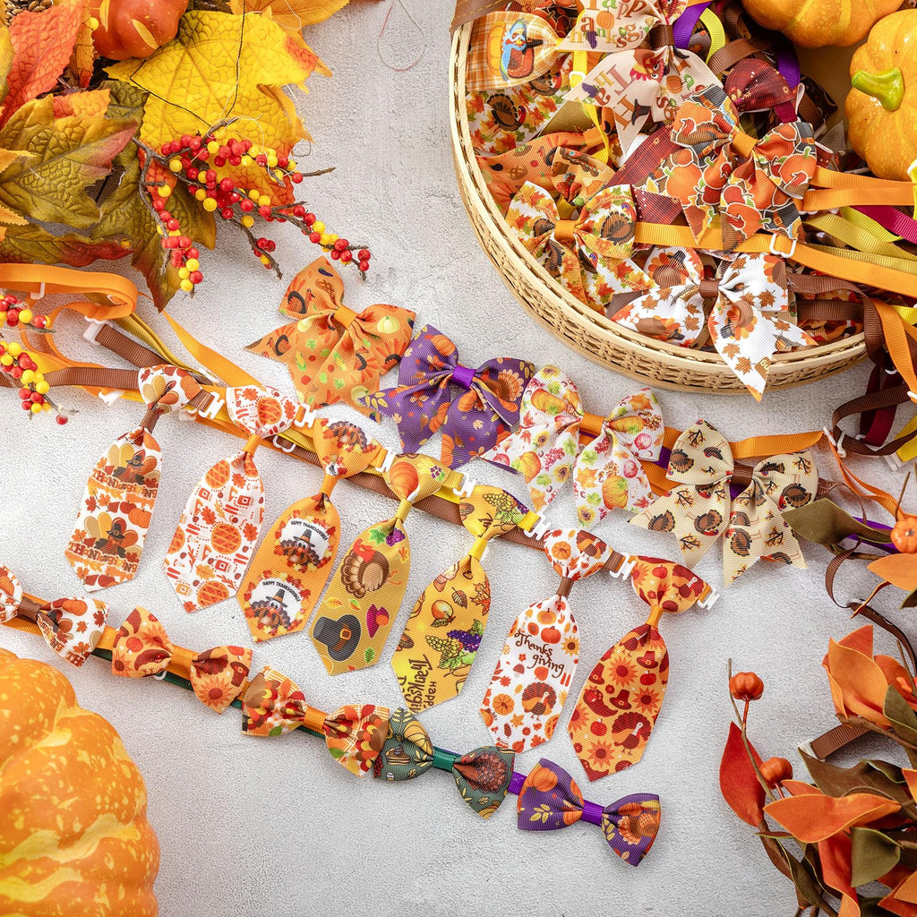 100 Pieces Fall Thanksgiving Day Dog Bow Tie Collar Set F4595