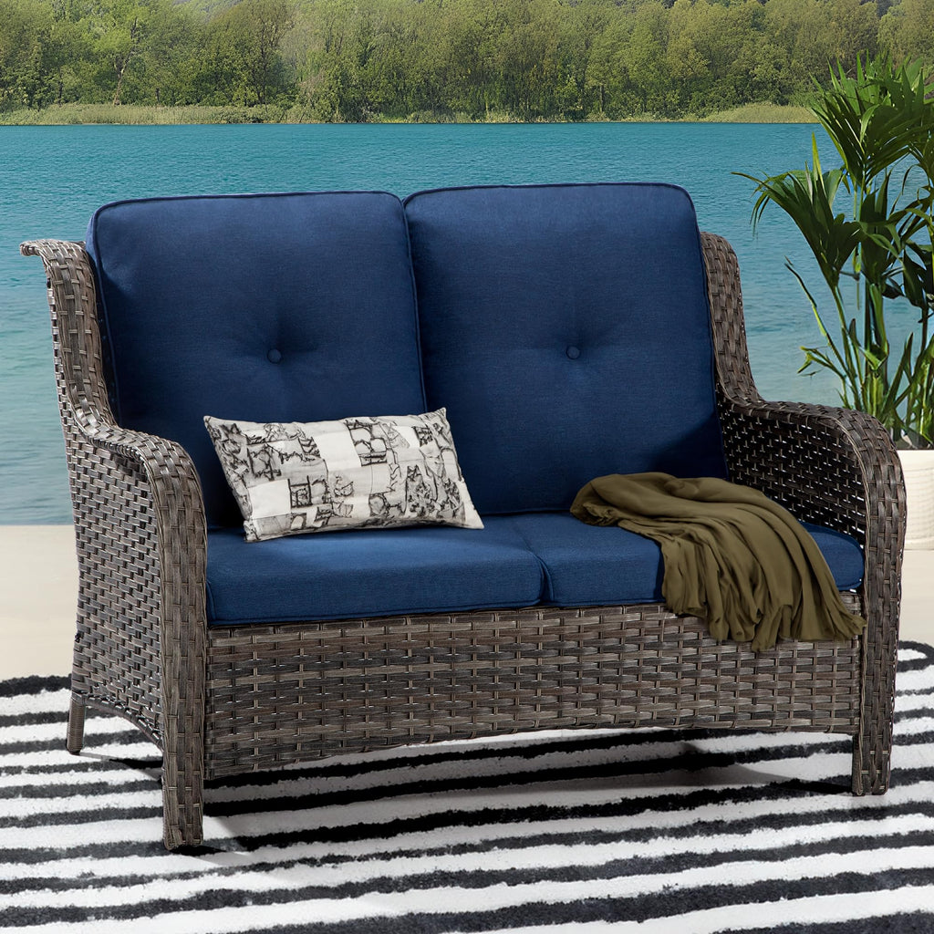 2-Seater Wicker Loveseat Sofa with Olefin Cushions I47735